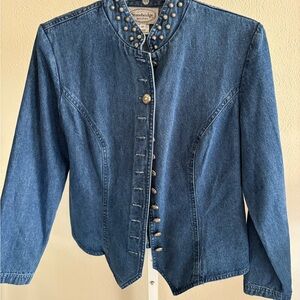 Stonebridge Petites‎ Blue Denim Jean Jacket with Embellished Collar
